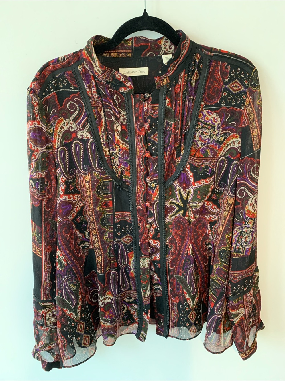 Vintage Coldwater Creek Multicolor Paisley Button-Front Blouse L NWOT